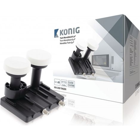 Tête LNB - KÖNIG - Monoblock Twin 6.0° - 0,1 dB - Réception Astra 19,2°E et Hot Bird 13,0°E - Noir (1/5)