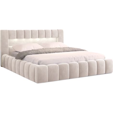 MEUBLER DESIGN Lit Coffre Avec Led En Velours Lamica - Velours Beige - 160x200, Style ,  x  x  cm (1/5)