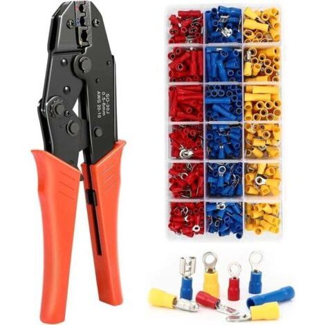 Crimping Pliers, 700 Pieces Insulated AWG20-10 (0.5-1.5mm2) (1.5-2.5mm2) (4-6mm2) Ratchet Crimping Pliers for Pre-Insulated Terminals with 700PCS, 24 Types of Insulated Crimp Terminals (1/4)