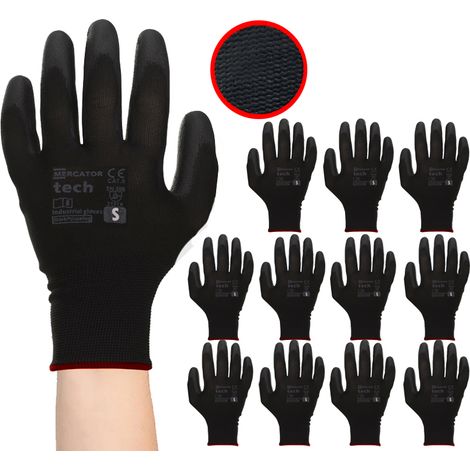 MERCATOR Tech Schwarze PU-Arbeitshandschuhe - Größe S - 12 Paar