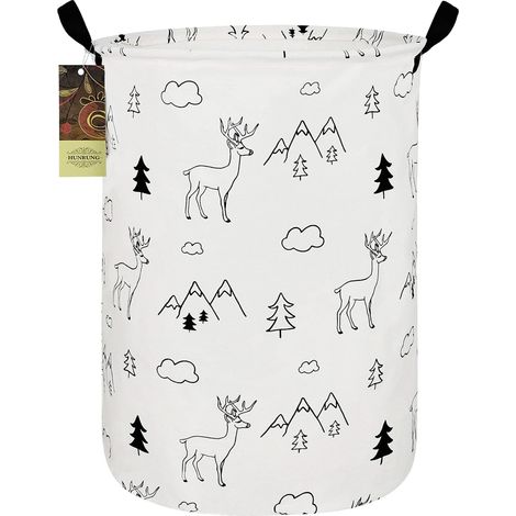Panier à linge, panier pliable à cerf et montagne, organisateur étanche grand format pour chambre, déco forêt minimaliste (Rond - Cerf de forêt) (1/3)