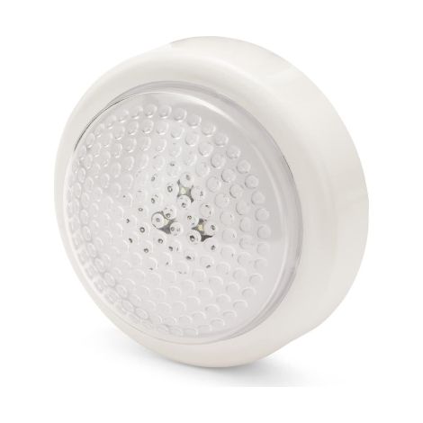 Lampe LED ronde blanche VELAMP 3000K, 3W, installation facile par simple pression