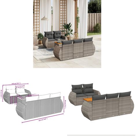 6-tlg. Garten-Sofagarnitur mit Kissen Grau Poly Rattan - Gartenmöbel - PE-Rattan Möbel - Outdoor-Lounge - Esstisch Set - Balkonmöbel - Home & Living (1/3)