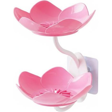 Support À Savon - Forme Lotus Double Niveau - Salle De Bain - Sans Perçage - Rose - 1 Pièce (1/3)