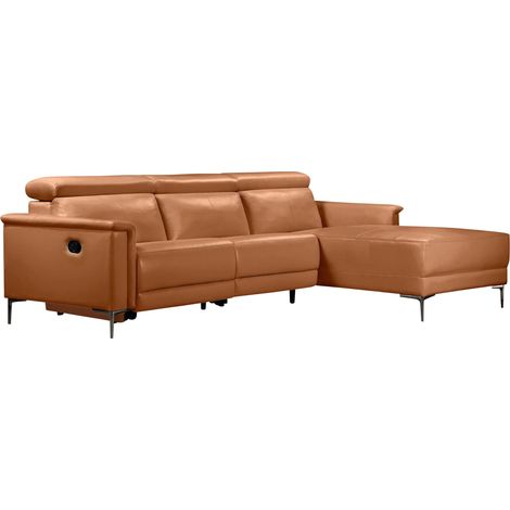 Lund-Canapé 3 places avec 1 fauteuil inclinable manuel en PU cognac (1/5)