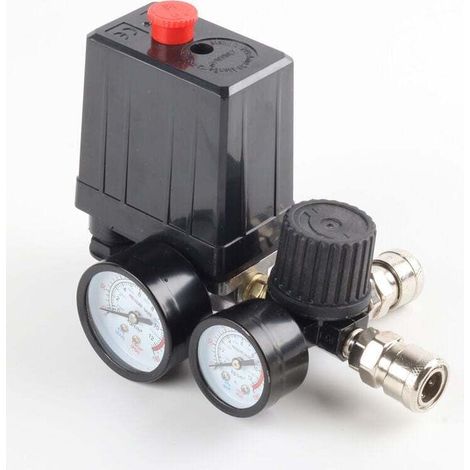 Válvula reguladora de presión para compresor de aire de 220 V y 90-120 PSI con manómetros y conector rápido, 169,5 x 10,5 cm - Crezuo (1/4)