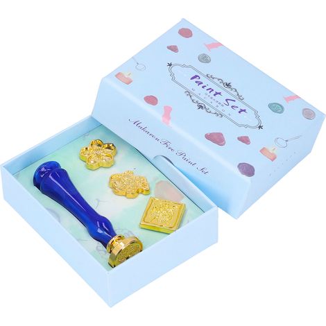 Lot de 4 tampons de cire rétro, motif clair, installation facile, kit de sceau bleu sombre, usage polyvalent. (1/5)