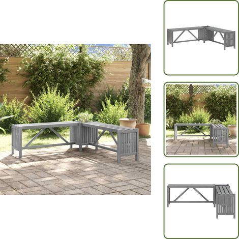 The Living Store Banco de esquina de jardín macetero madera acacia gris 117 cm - Banco de madera