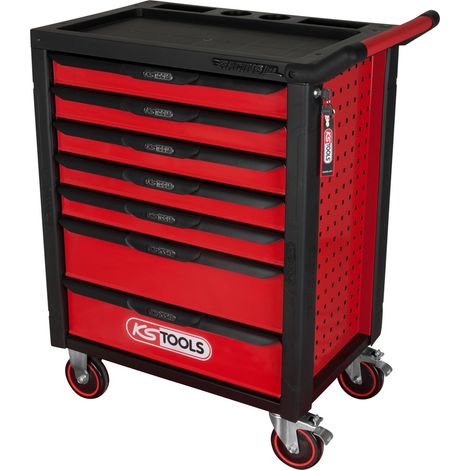 KS TOOLS RACINGline SCHWARZ/ROT Werkstattwagen mit 7 Schubladen - 826.0007