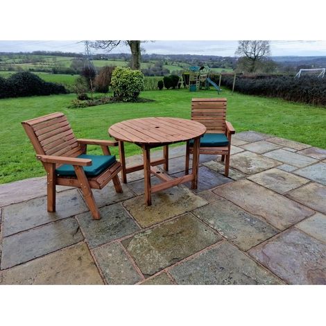 Valley 2 Seat Round Set 2XC - Timber - L113 x W220 x H95 cm - Minimal Assembly Required - Set of Waterproof Cushions Included