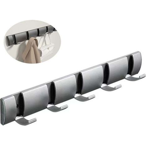 Porte-manteau mural en métal chromé, 40 cm, 5 sections avec 5 crochets escamotables – design compact et moderne pour entrée, salle de bain ou couloir