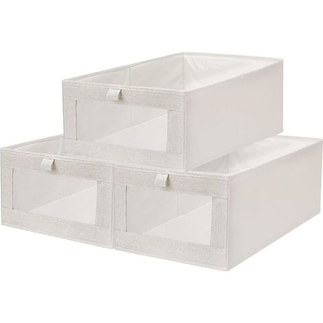 Lot De 3 Boîtes De Rangement Pour Placard, En Coton Et Lin, Portables Et Pliables, Idéales Pour Ranger Vêtements, Linge De Lit, Jouets Et Vêtements De Saison, Beige. (1/5)