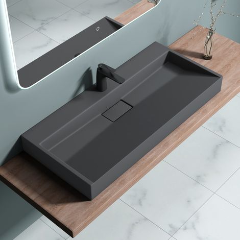 doporro® Lavabo sobre encimera / suspendido antracita mate de diseño Colossum19 de 100 cm de ancho incluye válvula de desagüe