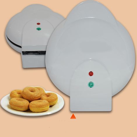 Máquina eléctrica portátil para hacer donuts con revestimiento antiadherente negro, múltiples zonas de disipación de calor, luz indicadora, panel de control blanco y patas antideslizantes (1350 g). (1/5)