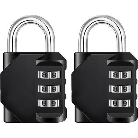 3-stelliges Zahlenschloss Vorhängeschloss für Koffer, Rucksack, Schrank, 2 Stück, Schwarz