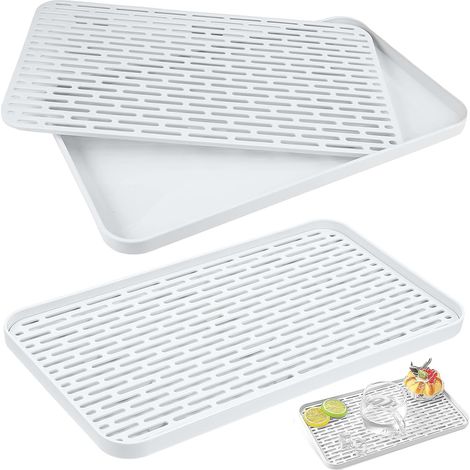 2 Piece Water Drip Tray Holder Draining Tray Kitchen Dish Draining Tray for Tableware, Cups, Tea, Vegetables and Fruits (31 x 17.5 x 2.2 cm) (1/5)