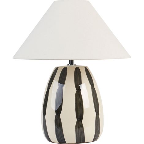 Lámpara de mesita de noche hecha a mano pantalla blanca base de cerámica beige y negro Luchetti