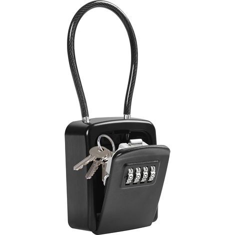 Boite a Clefs à Code Suspendu, Boîte à Clés Portable En Câble Métallique, Boite a Clé Avec Code 4 Chiffes, Boite a Clef De Sécurité Externe Étanche, Boîte à Clés Sans Installation, Capacité De 5 Clés (1/5)