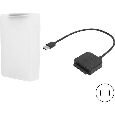 Câble adaptateur disque dur SATA 2.5" 3.5" HDD/SSD avec boîtier, fiche US 100-240V, blanc (1/5)