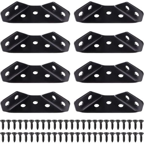8 Pieces Thickness 1.5 mm Stainless Steel Corner Connectors Trapezoidal Corner Brackets with 50 Screws for Wooden Furniture Shelves Tables Chairs Small Black (1/5)