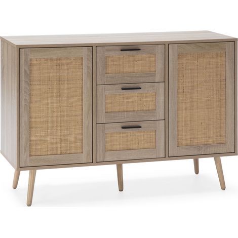 Aparador Dalia 3 cajones y 2 puertas color roble, 120 cm ancho