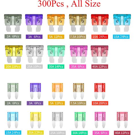 Assortiment de fusibles de lame de voiture, 300 pièces, Kit assorti, ensemble de taille Standard, camion automobile, automobile avec boîte de rangement (1/5)