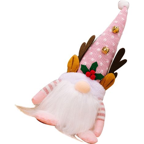 Décoration de Noël en peluche, lutin lumineux suédois fait main, style tomte scandinave, avec chapeau à bois de renne, rose, pour la maison et les fêtes. (1/4)