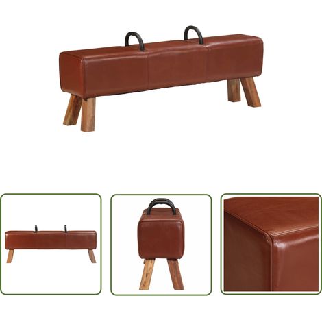The Living Store Banc cheval d'arçon vintage Cuir véritable de chèvre - Banc Design - Banc Vintage - Banc Cuir - Banc Industriel - Meuble Salle À Manger (1/5)