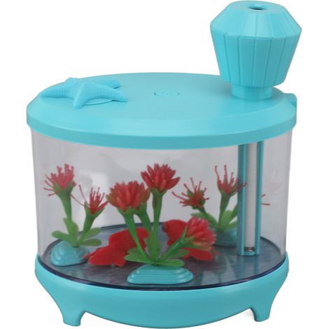 Aquariumförmiger Mikro-Luftbefeuchter mit Ultraschall-USB-Anschluss, geräuschloser Betrieb, für ätherische Öle und Aromatherapie, geeignet für Auto, Schlafzimmer, Arbeitszimmer, blau (1/5)