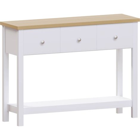 Home Discount – Table console Arlington 3 tiroirs – Étagère inférieure – Style Shaker – Dimensions H 74 x L 100 x P 30 cm – Blanc (1/5)