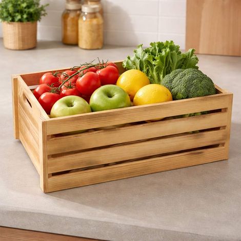 Boîte de rangement en bois flammé avec poignées 39 x 29 x h 15 cm (1/5)