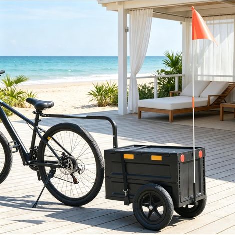 Remolque de bicicleta plegable de 65 L con tapa, acero y PP, negro OKMYHOME (1/5)