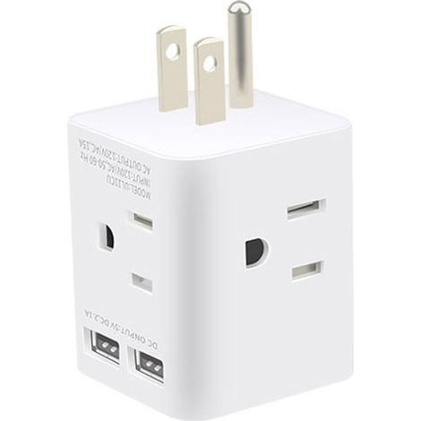 Multiprise cubique avec prises multifonctions — Sans protection contre les surtensions — Port USB-C à charge rapide — Compatible avec les navires de croisière — Chargeur mural USB certifié (1/5)
