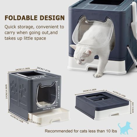 Maison de Toilette pour Chat Pliable Bac à Litière Anti-Odeur Grand avec Tiroir Amovible et Pelle Grille Supérieure Anti-Projections (1/5)