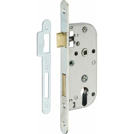Boîtier de serrure encastrable à cylindre 40mm – Acier embouti – 2 tours – Pêne en laiton – Gâche plate zinguée (1/3)