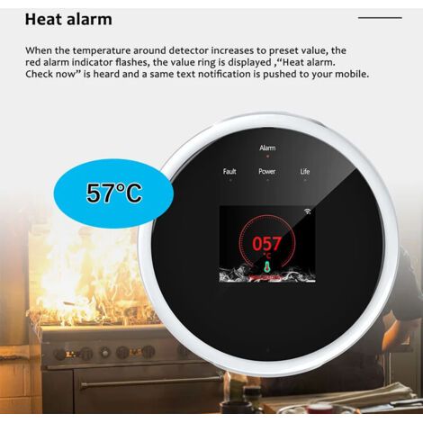 Détecteur de fuites de gaz intelligent Wi-Fi LCD, détecteur de gaz naturel/gaz de pétrole liquéfié, alarme de méthane en suspension, avertisseur sonore et visuel. (1/3)
