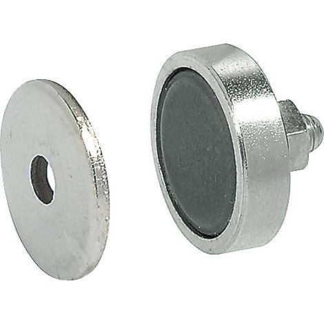 Potente chiusura magnetica con piastra posteriore a vite M5 – Acciaio – Forza di tenuta 3 kg – Per armadi, credenze, scaffali, cucine e bagni (1/3)