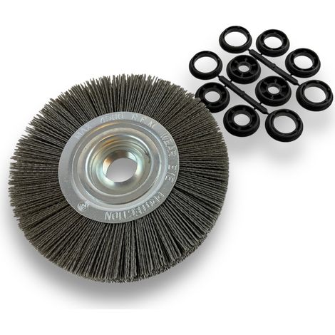Brosse circulaire NYLON Abrasif Ø 200 mm Epaisseur 2 rangs Carbure de silicium Grain 80 Alésage 32 mm + réducteur bague 25/22/20/16/12 mm Touret meuleuse ponceuse Kibros 238202KR80 (1/5)