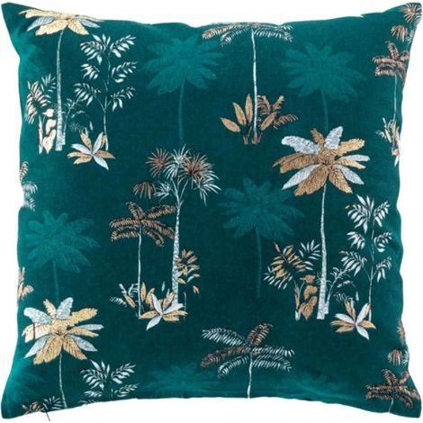 Coussin Déhoussable 45 x 45 cm Idalia Bleu - Coton Imprimé Or - Livraison gratuite (1/3)