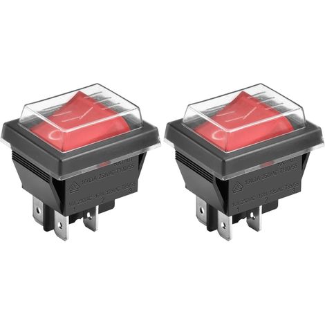 Interrupteur à bascule DPST rouge 16A 250V avec couvercle étanche pour montage panneau et applications industrielles (1/5)