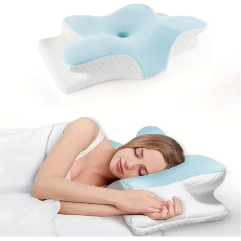 Cuscino - Cuscino ortopedico in memory foam - Comodo cuscino per dormire a forma di farfalla azzurra per il collo - Cuscino cervicale a lento recupero - Ideale per il supporto del collo (1/5)
