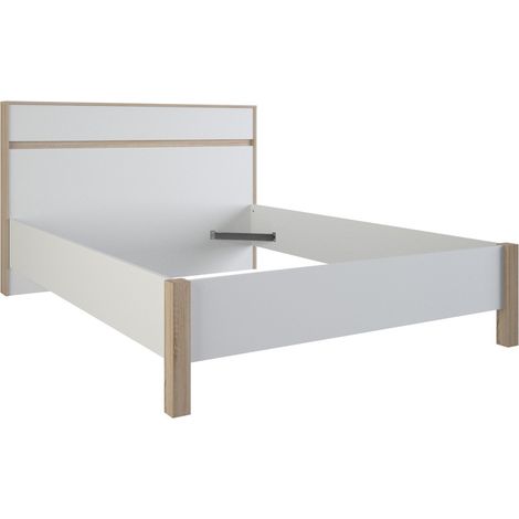 Lit en 140x190 "SELENA" chene brossé / blanc -Dim: 147,9 x 98,2 x 206,7 cm - PEGANE -
