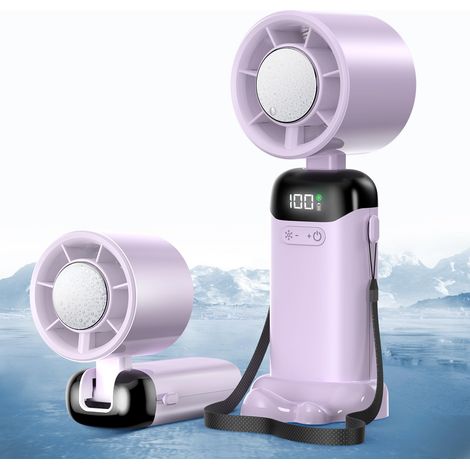 Petit Mini Ventilateur Portable, Mini Ventilateur à main usb Portatif Portable Rechargeable avec 5 vitesses écran LED pour la maison, bureau, chambre à coucher, voyages en plein air (Violet) (1/5)
