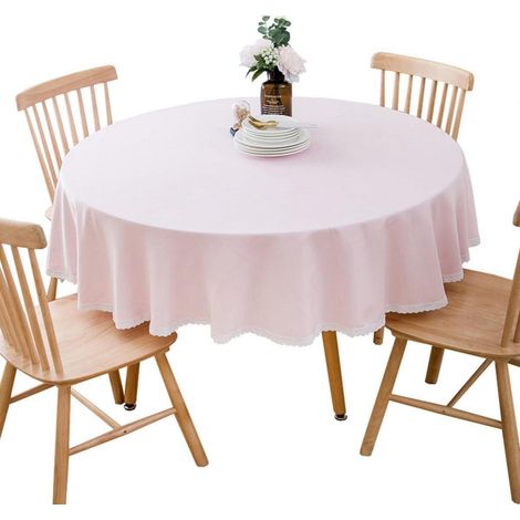 Nappe ronde en mélange coton-lin, Rose, 240 cm de diamètre