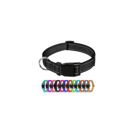Hundehalsband, verstellbares, klassisches reflektierendes Nylonhalsband, geeignet für mittelgroße Hunde, Schwarz, 2,5 cm breit - Crezuo