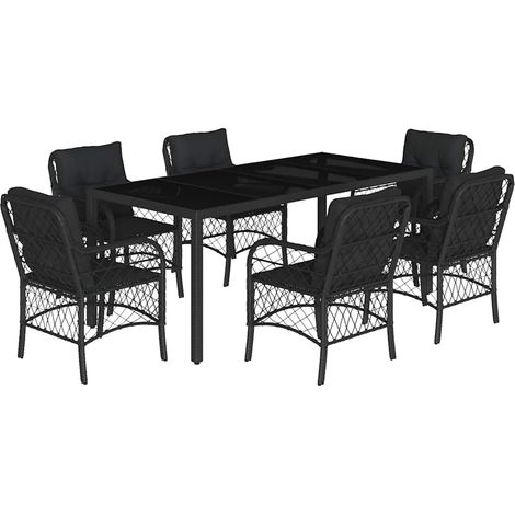 Maison Exclusive - Set da Pranzo da Giardino 7 pz Nero con Cuscini in Polyrattan (1/5)