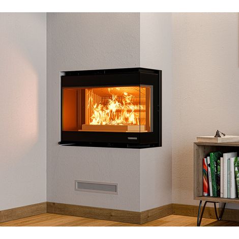 Insert à bois d'angle - THERMOROSSI Panorama Angolare SX 7.9 kW Sans socle - Avec kit ventilation