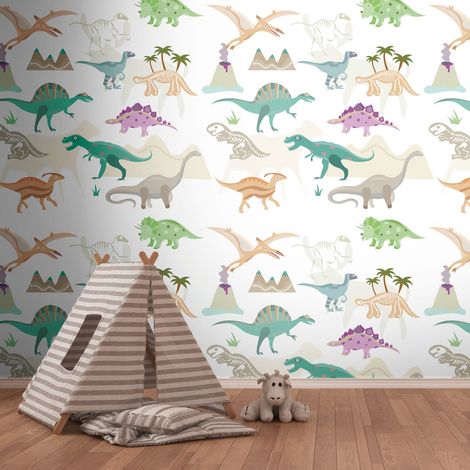 Sfondo fotografico Profhome 391941 Carta da parati TNT goffrata a caldo liscia per bambini opaca crema beige verde lilla 1,59 m x 2,8 m