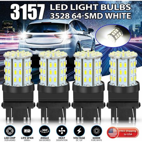 4x3157 Switchback LED Clignotants Ampoules Blanc Ambre Double Couleur Feux Diurnes 64LED Ampoules Blanches (1/5)