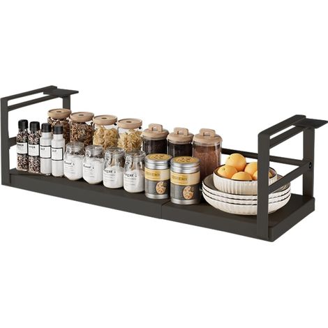 Ausziehbarer Stauraum unter Regalen, hängender Küchenorganizer aus Metall, Stauraum unter Schränken, Unterschrank-Organizer für Küche, Büro, Speisekammer, Badezimmer (Länge: 27-45 cm) (1/5)